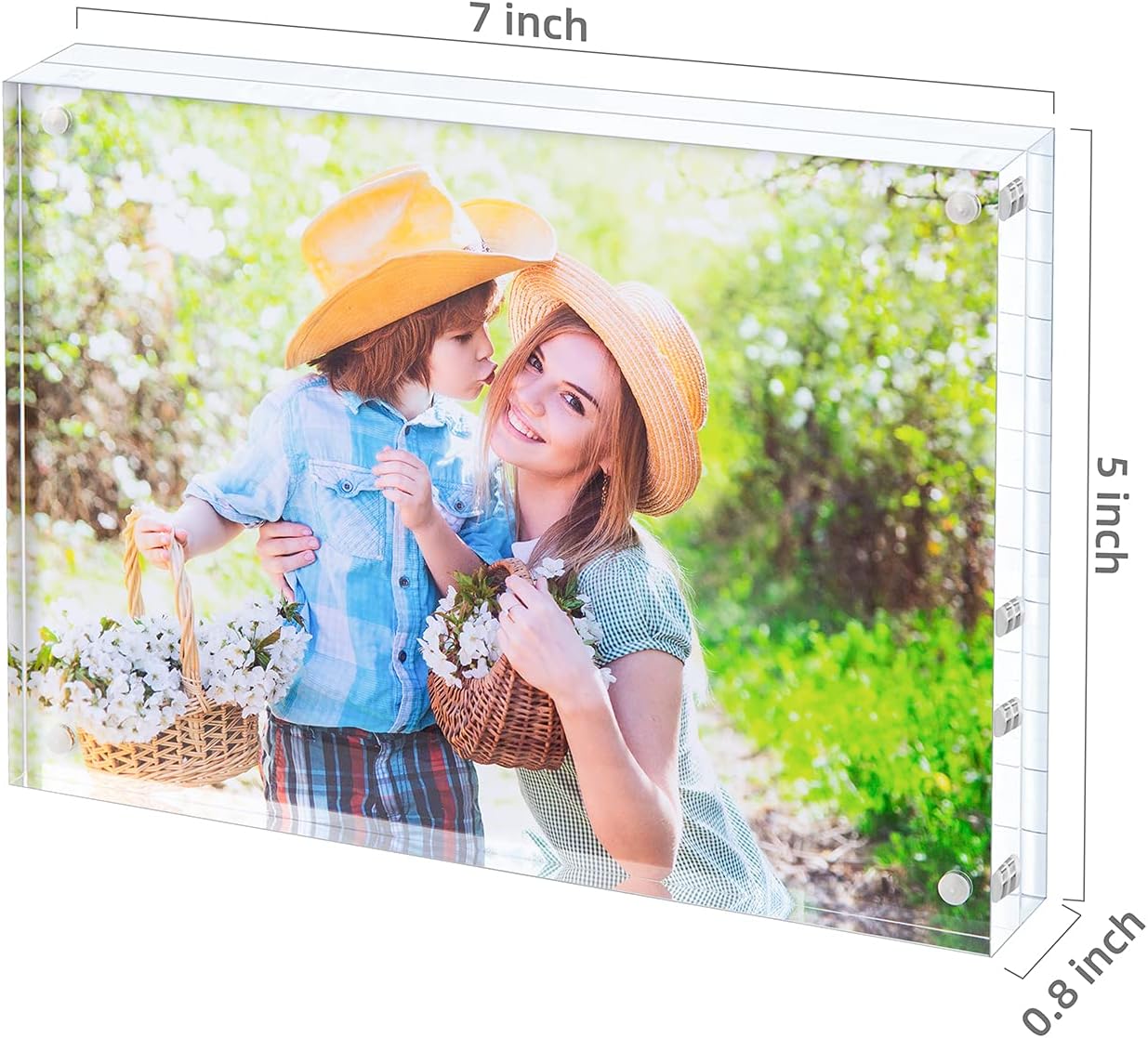 Acrylic Picture Frame, Clear Freestanding Double Sided 20mm Thickness Frameless Magnetic Photo Frames Desktop Display with Gift Box Package (5x7 2 pack)