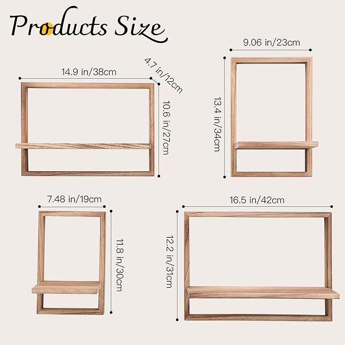 PHOENANCEE Square Floating Shelves, Framed Wall Shelf Decorative Set of 4 - Image 3