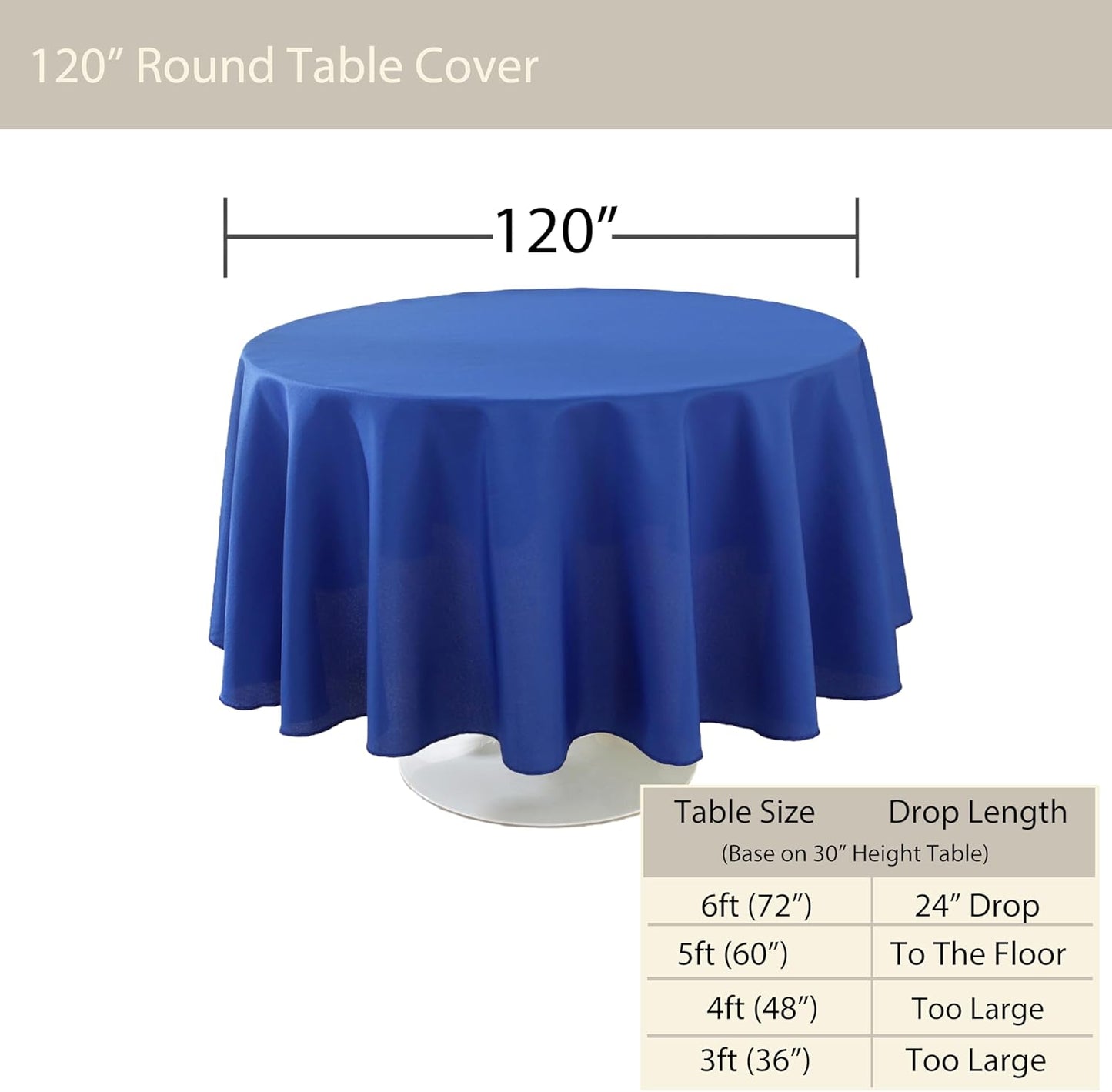 Craft And Party Round Tablecloth, 120 Inch Royal Blue Tablecloth, Polyester Fabric Washable Table Cloth for Home, Party, Wedding or Restaurant Use.