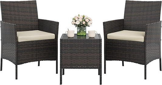 GAOMON 3-Piece Patio Furniture Set, Modern PE Rattan Conversation Set by GAOMON