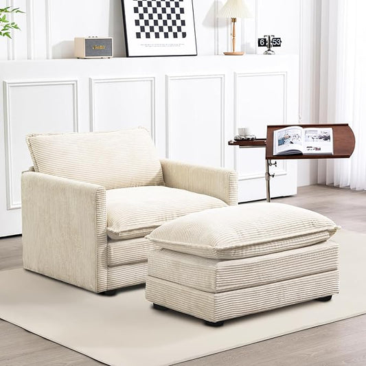 ROWHY Single Armchair with Ottoman, Modern Corduroy Cloud Couch with by ROWHY