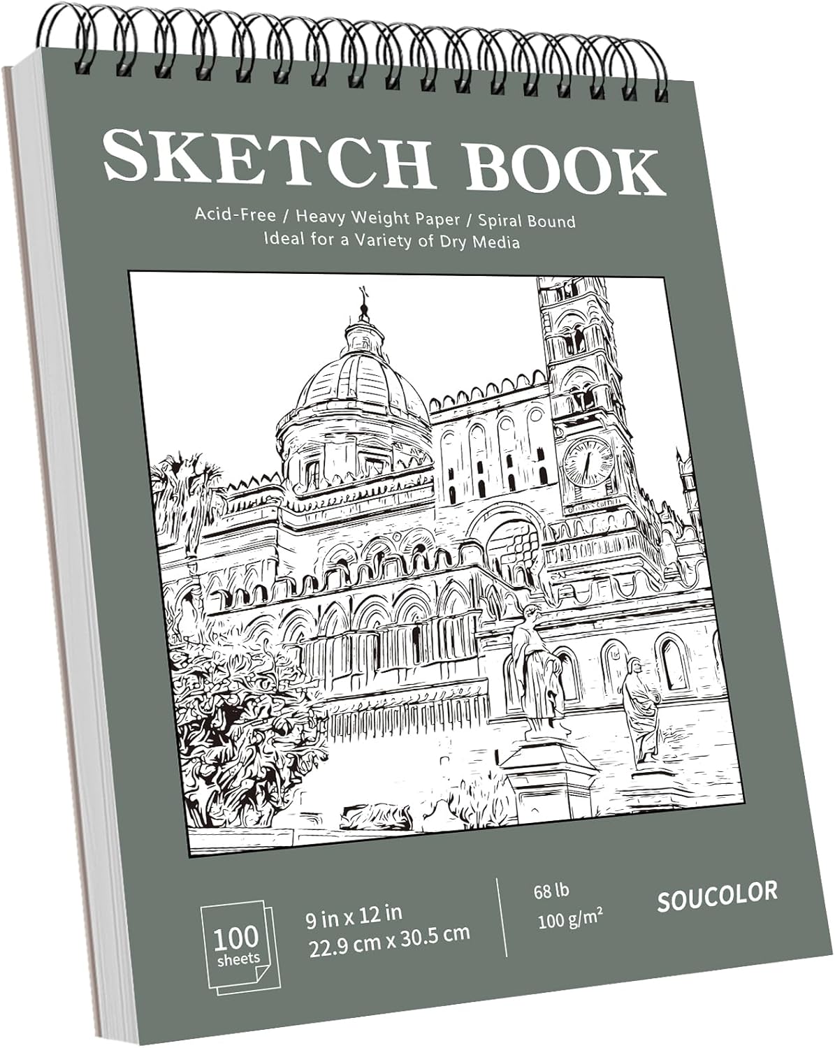 Soucolor 9" x 12" Sketch Book, Back to School Supplies, 1-Pack 100 Sheets Spiral Bound Art Sketchbook, Acid Free (68lb/100gsm) Artist Drawing Book Paper Painting Sketching Pad, College Essentials