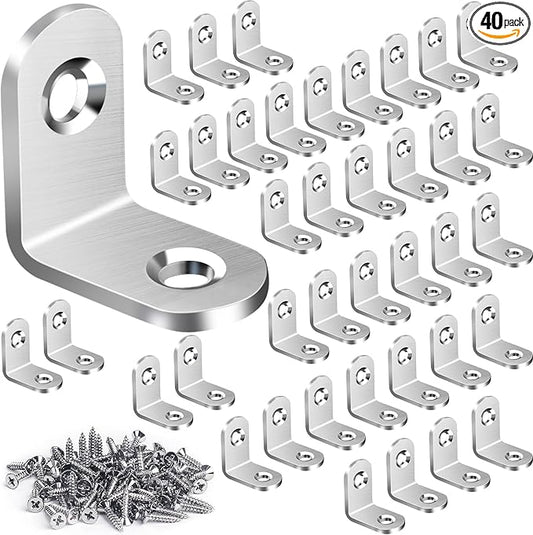 40PCS L Bracket Corner Brace Sets, Stainless Steel L Brackets by DOUDOULE