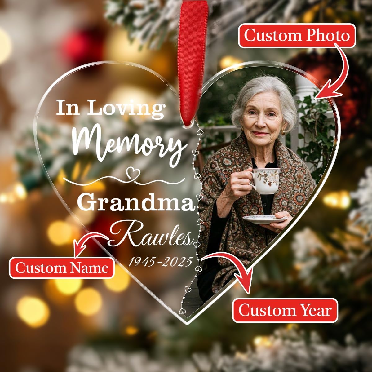 Personalized Memorial Glass Ornament 2025 – I Am Always with You Ornament, Custom Photo Memorial Christmas Ornament, Christmas|Birthday|Anniversary Keepsake for Loss of Loved One (M2)