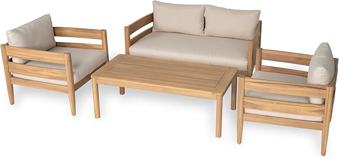 Christopher Knight Home Kory 4-Piece Acacia Wood Patio Furniture Set, Outdoor - Image 2