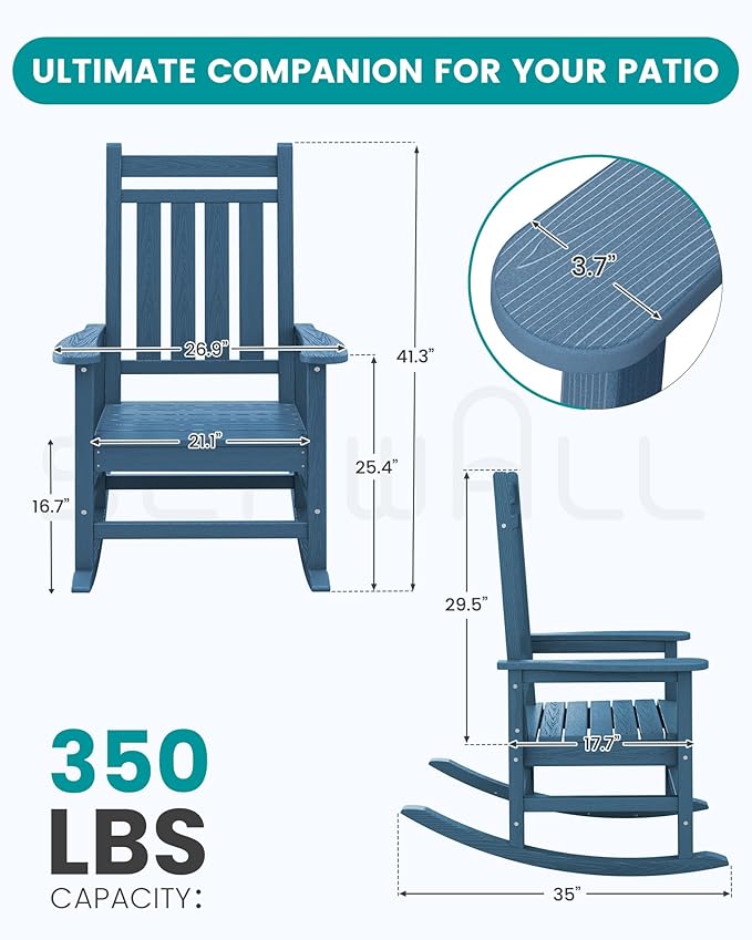 SERWALL HDPE Outdoor Rocking Chair Set of 8, Patio Rocking Chairs - Image 3