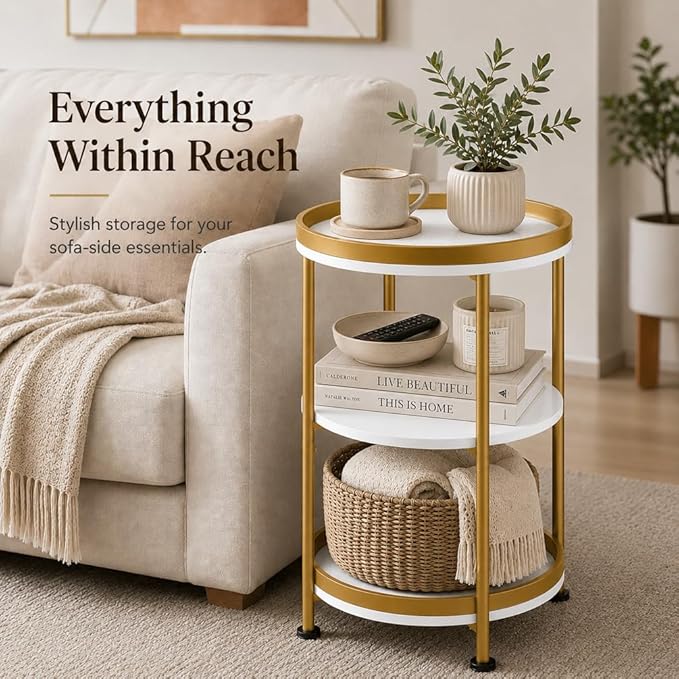 Dulcii Round Side Table with Storage Tray - Image 3