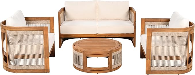 VilroCaz 4-Piece Patio Conversation Set, All Weather Sectional Sofa Set w/ 2 - Image 3