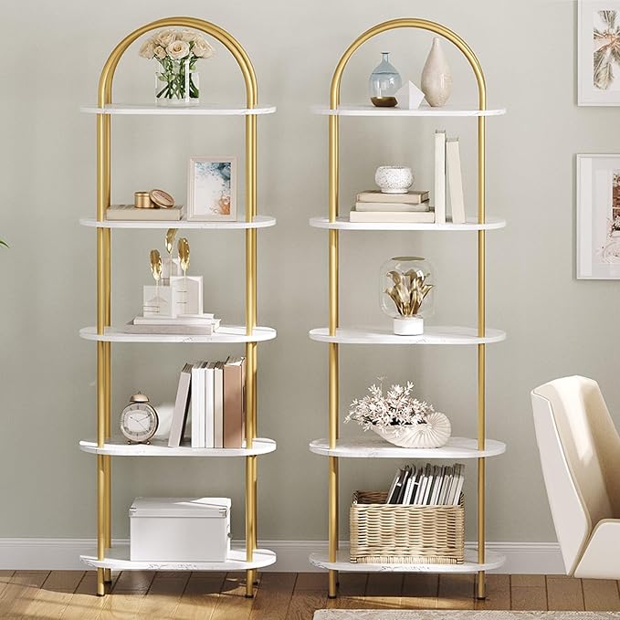 HOOBRO 5 Tier Open Bookshelf, Industrial Arched Bookcase Display Shelf Rack - Image 5