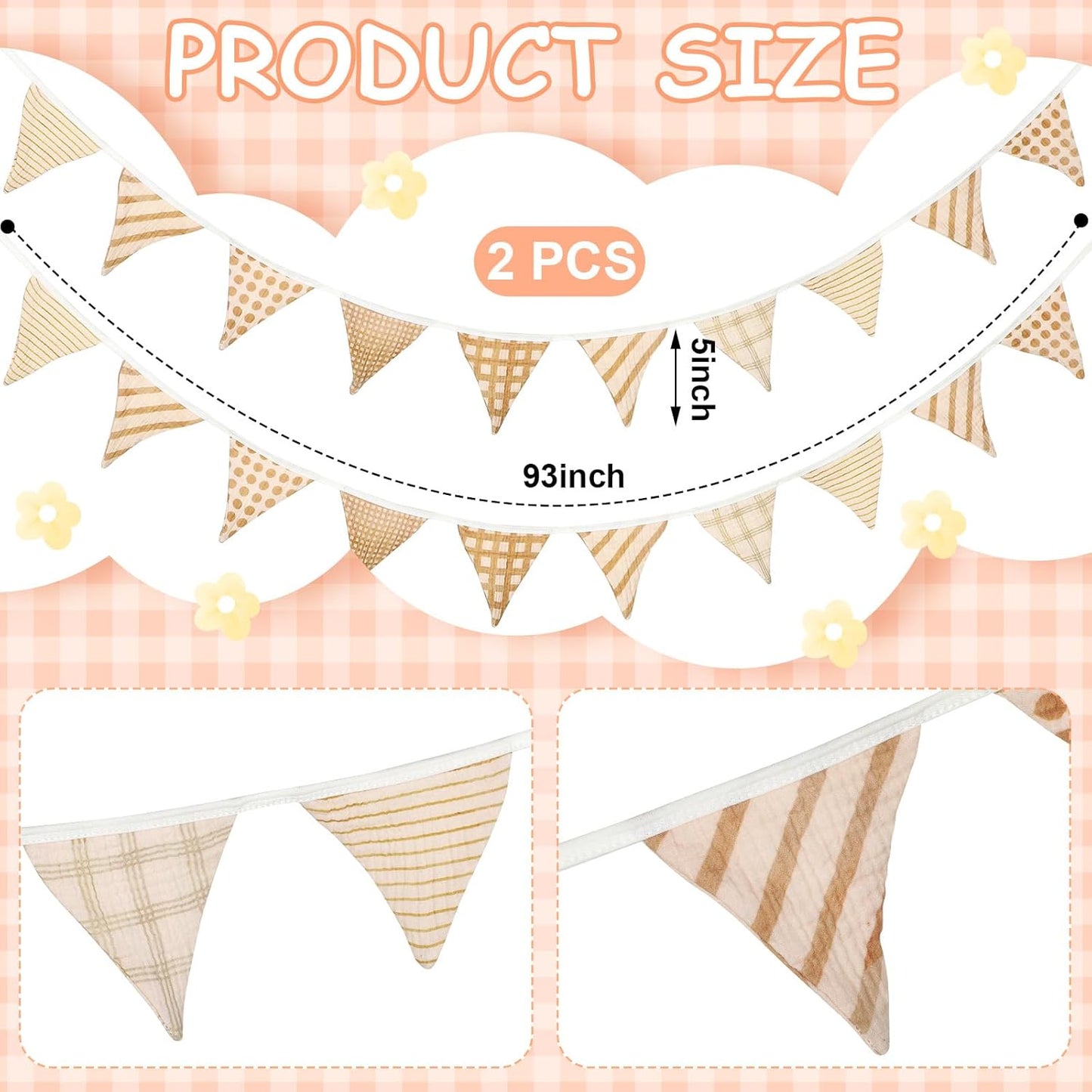 Oudain 15.5 ft Pennant Banner Flags, 2 Pcs Nursery Garland Triangle Bunting Flag Baby Banner for Nursery Decor Baby Birthday Boho Wedding Shower Party Event, Each 7.75 ft(Vivid Color)