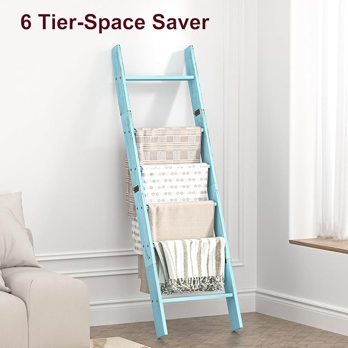 Honest Blanket Ladders for The Living Room, 6-Tier Blanket Holder, Wall-Leaning - Image 4