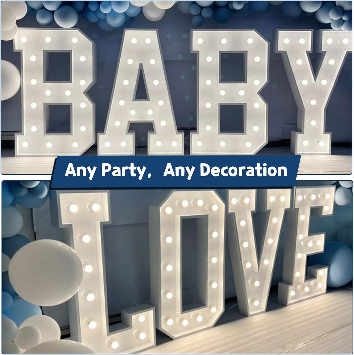 Marquee Letters 3 Feet Tall Large Light Up Letters Baby Shower Decorations Wedding Engagement Proposal White Party Decorations Marry Me Sign Big Cardboard Backdrop U