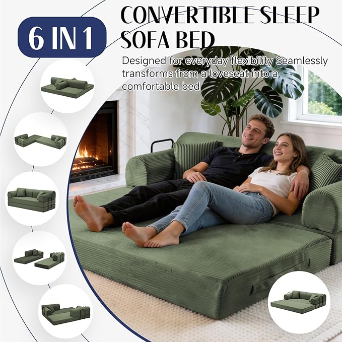 79'' Convertible Sofa Bed, 6 in 1 Folding Floor Futon Couch Sleeper - Image 3