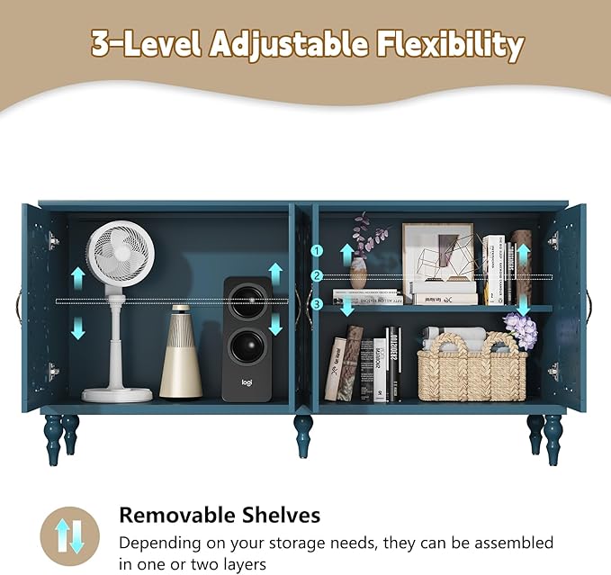 ARTPOWER 61.8" Hollow Carved Wood Accent Cabinet - Image 7
