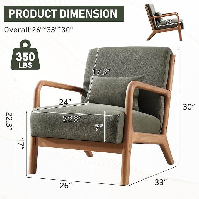 ANJ Mid Century Modern Accent Chairs Set of 2, Comfy Fabric Reading Chair - Image 2
