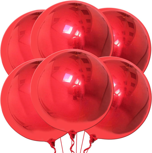 KatchOn, Red Foil Balloons - Big 22 Inch, Pack of 6 | 4D Sphere Metallic Red Balloons for Happy Birthday Decorations, Carnival Decoration, Wedding Decoration, Anniversary Decorations