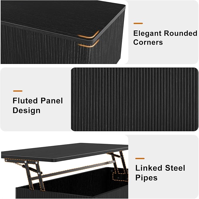 FABATO Mid Century Modern Coffee Table, Wooden Fluted Center Table - Image 5