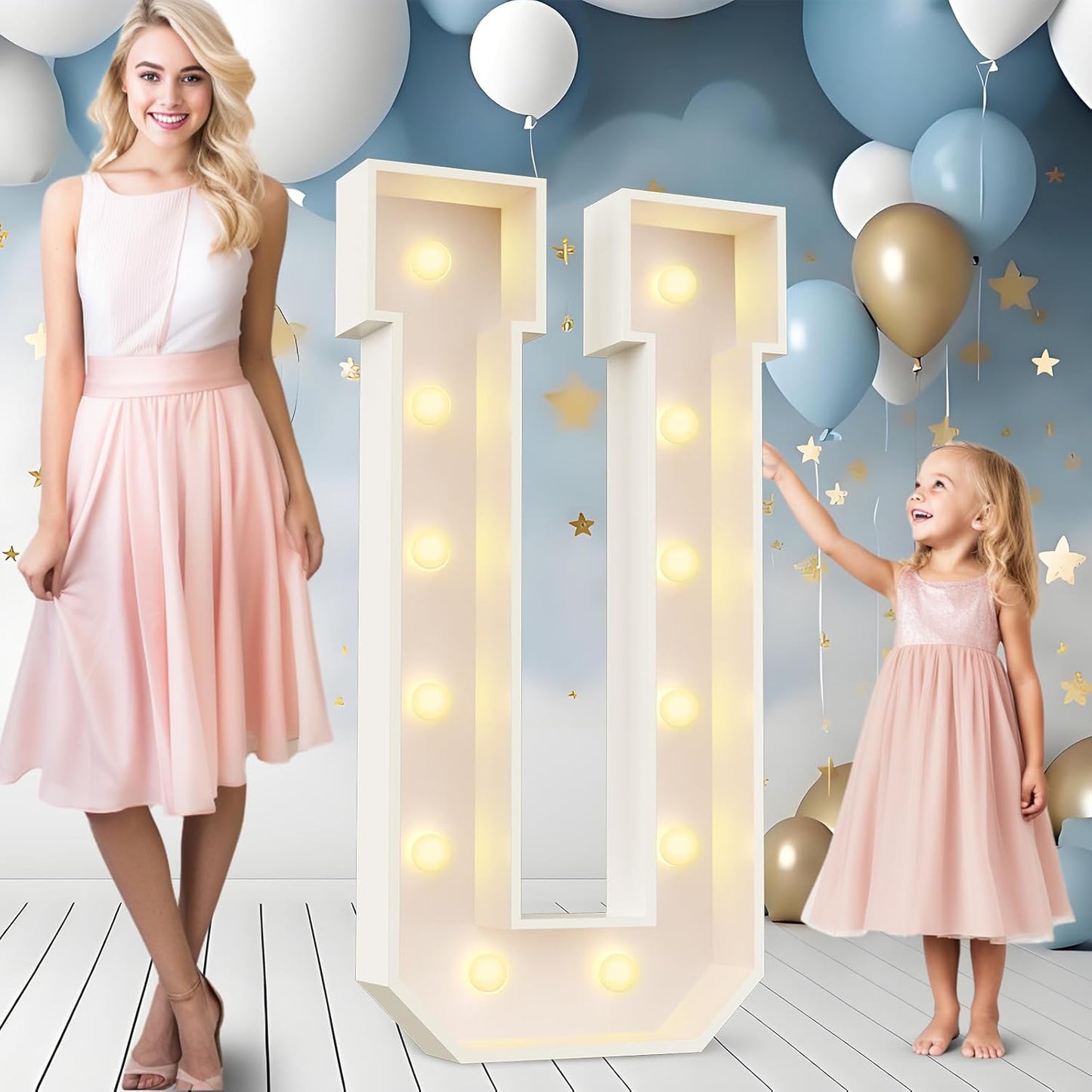 Ledido 4FT Marquee Light Up Letters Large Light Up Letters for Party Decoration, Marquee Letter for Birthday Graduation Baby Shower Wedding, Pre-cut Foam Board Assembly Required Letter U