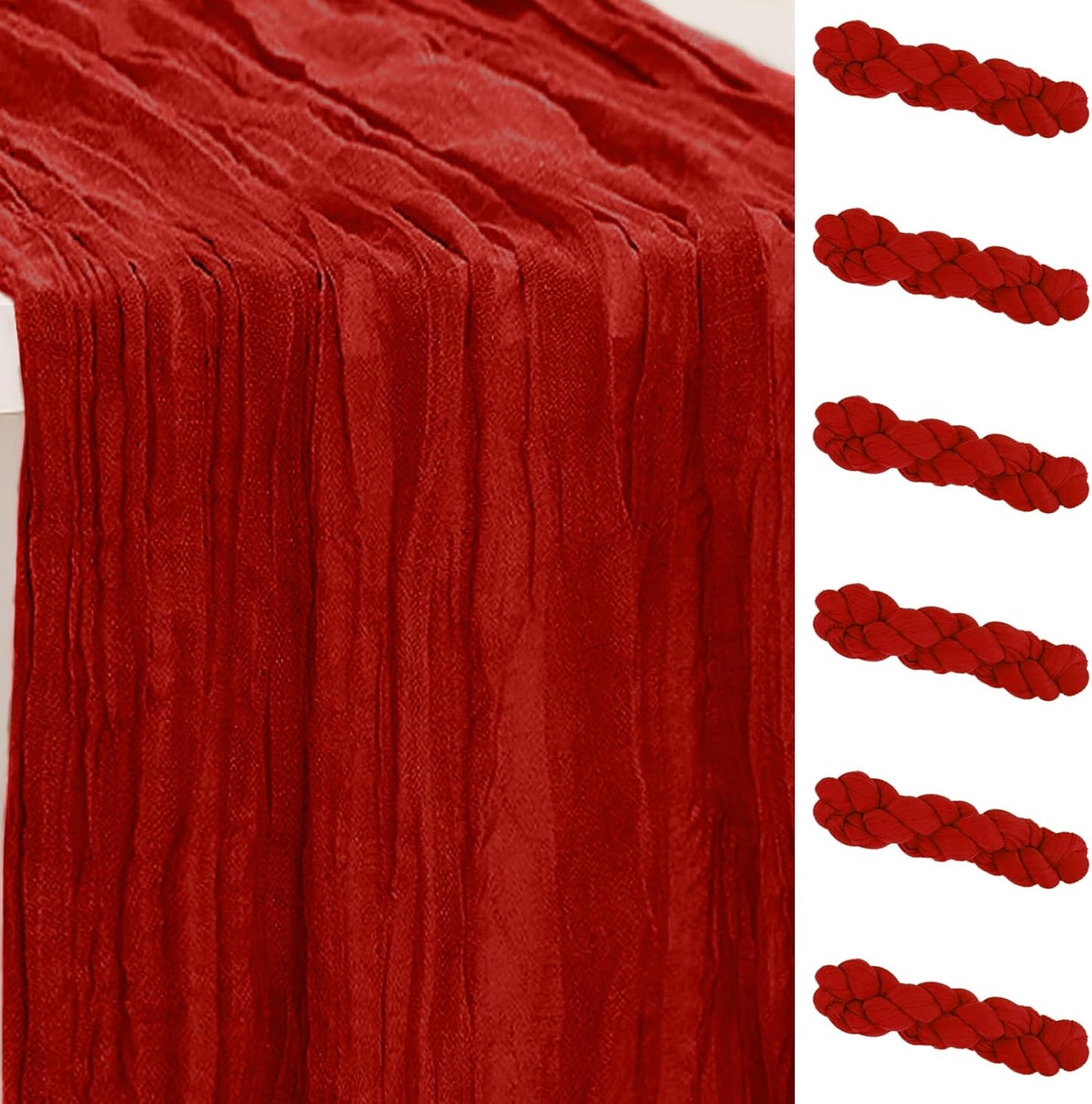 6 Pack Burgundy Cheesecloth Table Runner 35x120 Inch 10Ft Rustic Gauze Cheese Cloth Table Runner Sheer Cheesecloth Table Runners for Wedding Party Bridal Shower Decoration
