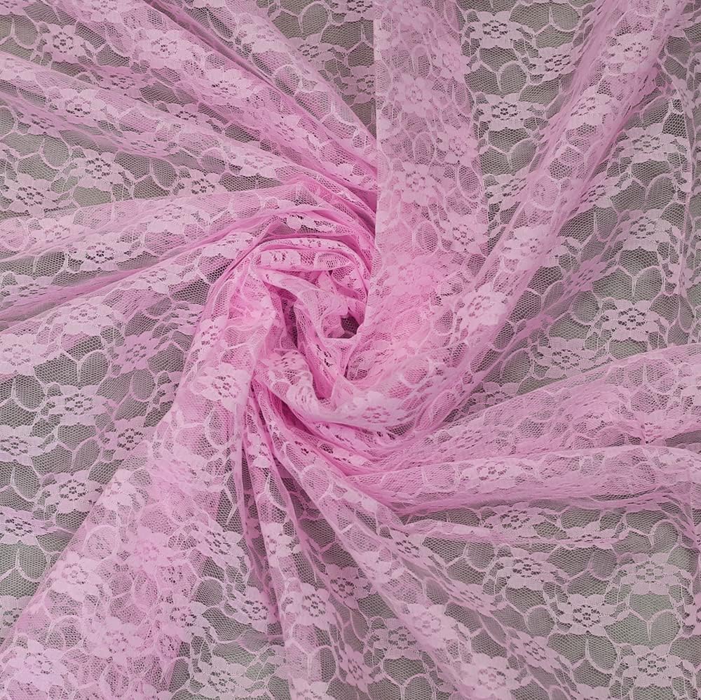 MDS Pack of 10 Wedding 12 x 108 inches Lace Table Runner for Wedding, Decorations for Birthday Parties, Banquets, Graduations, Engagements, and Runners fit Rectangle, Round Table- Pink