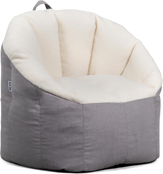 Big Joe Milano Bean Bag Chair, Oat Sherpa and Graphite Vegan Suede, Soft by BigJoe