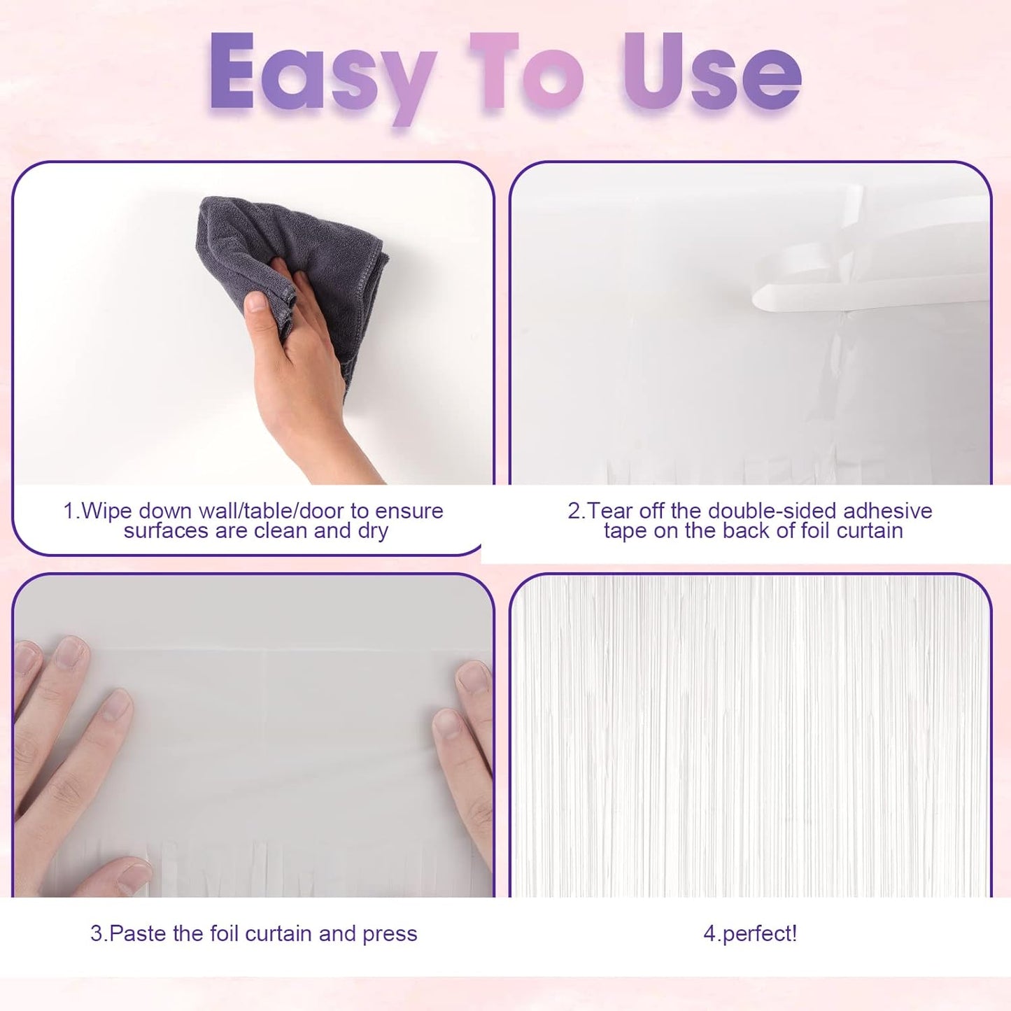 2 Pack White Tinsel Foil Fringe Curtains, White Party Decorations, Metallic Tinsel Party Streamers Backdrop for Birthday Baby Shower Graduation Wedding Anniversary Party Decorations