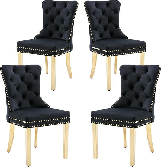 KCC Velvet Dining Chairs Set of 4, Upholstered High-end Tufted Dining Chair by KCC