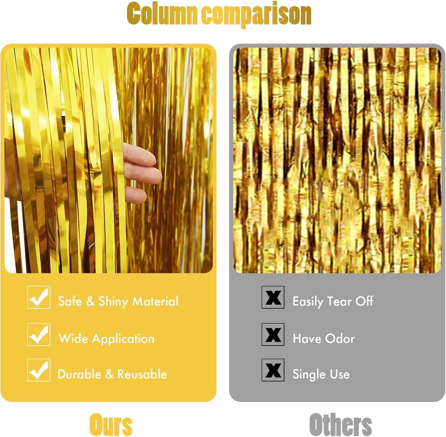 CANREVEL 2 Pack 3.3x8.2 Feet Gold Foil Fringe Backdrop Curtains, Tinsel Streamers Birthday Party Decorations, Fringe Backdrop for Graduation, Baby Shower, Happy New Year, Disco Party