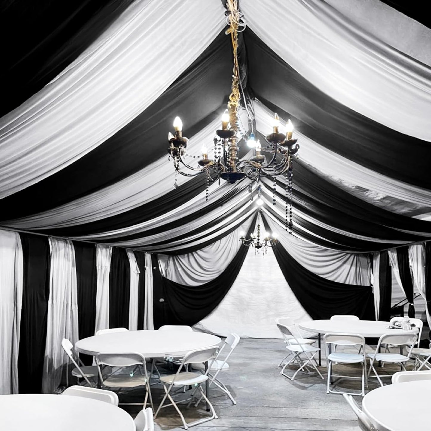 6 Panels Black Ceiling Drapes for Wedding 5ftx40ft Sheer Drapery Chiffon Fabric Arch Draping Curtains for Party Ceremony Birthday Baby Shower Reception Stage Ceiling Decorations