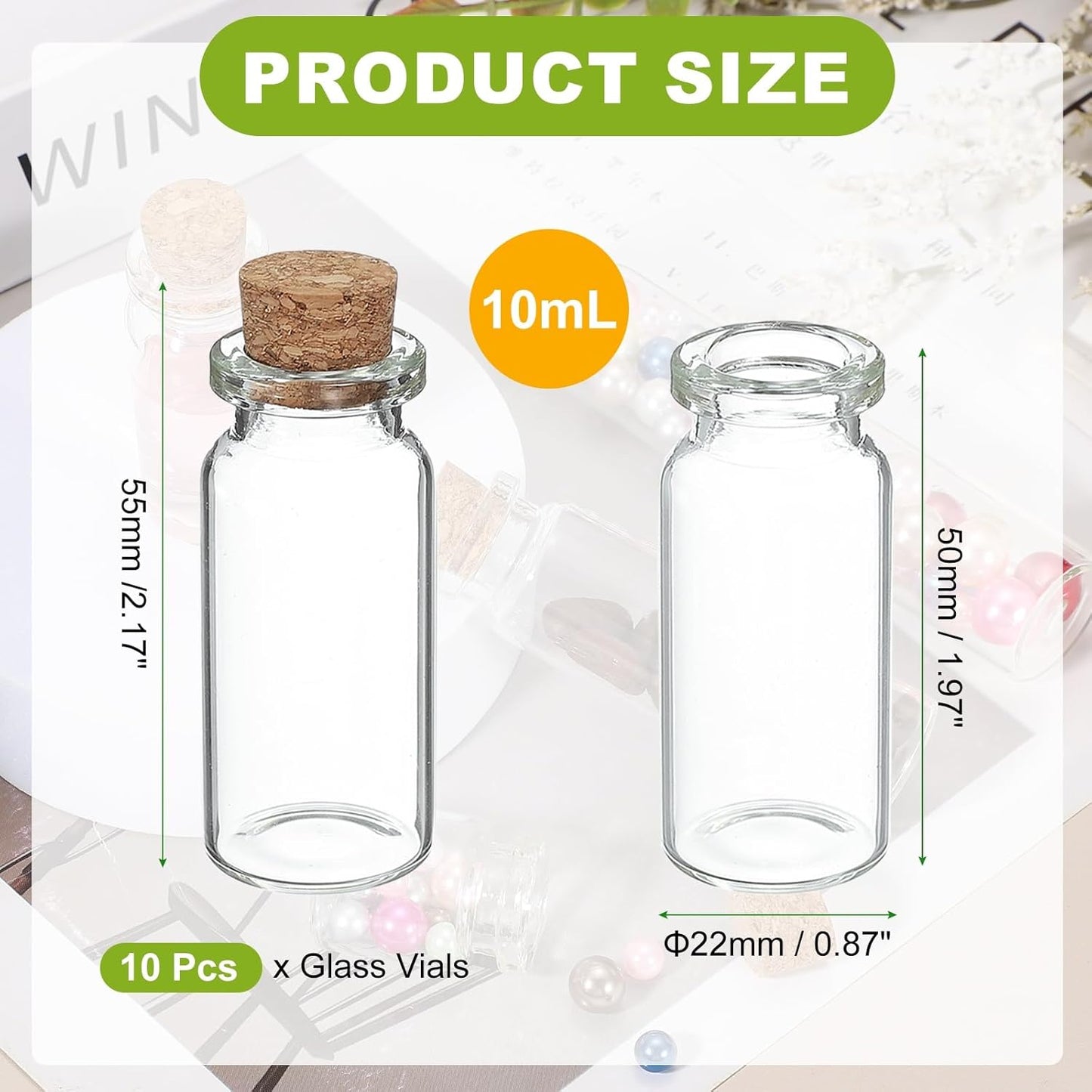 uxcell 10Pcs Mini Glass Bottles with Cork Stoppers, 10ml Small Clear Bottles Glass Empty Jars Vials for DIY Crafts Party Wedding Decor Favors