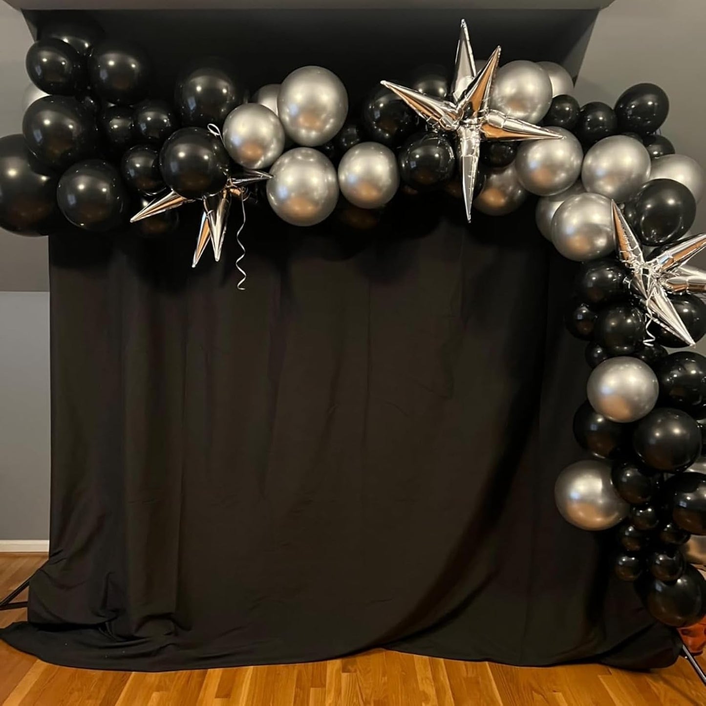 Black Silver Star Balloons 12pcs, 27/22 Inch Foil Star Explosion Balloons, Large Spike Mylar Cone Balloon, Fireworks Shape Balloon Decor for Bachelor Retirement Anniversary Graduation