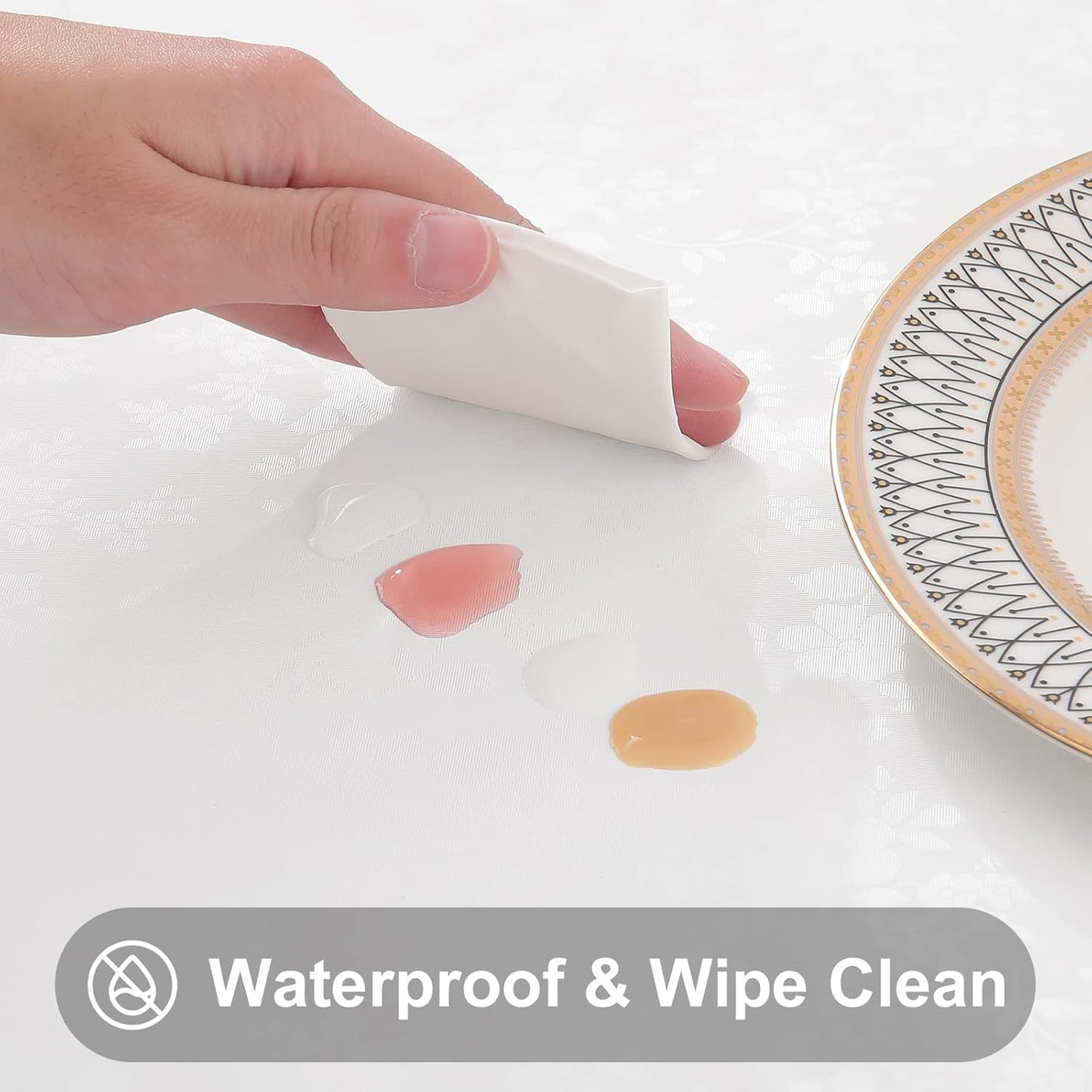 Smiry Round Table Cloth, Waterproof Heavy Duty Vinyl Tablecloths, Wipeable Washable Table Cover for Kitchen and Dining Room (White, 70" Round)