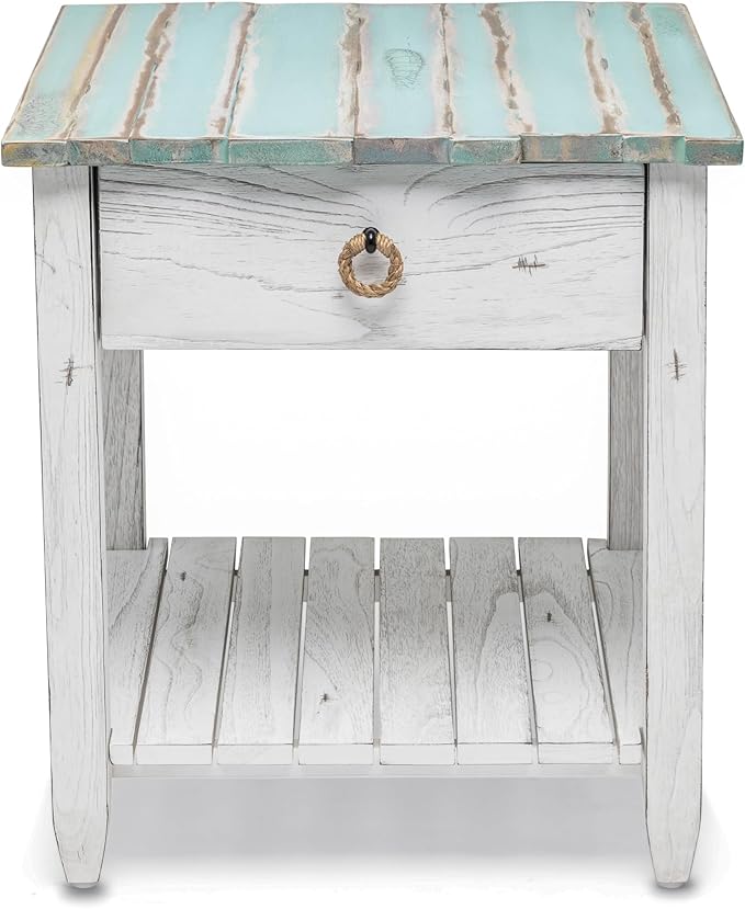 Sea Winds Trading Picket Fence End Table Distressed Bleu White Finish - Image 3