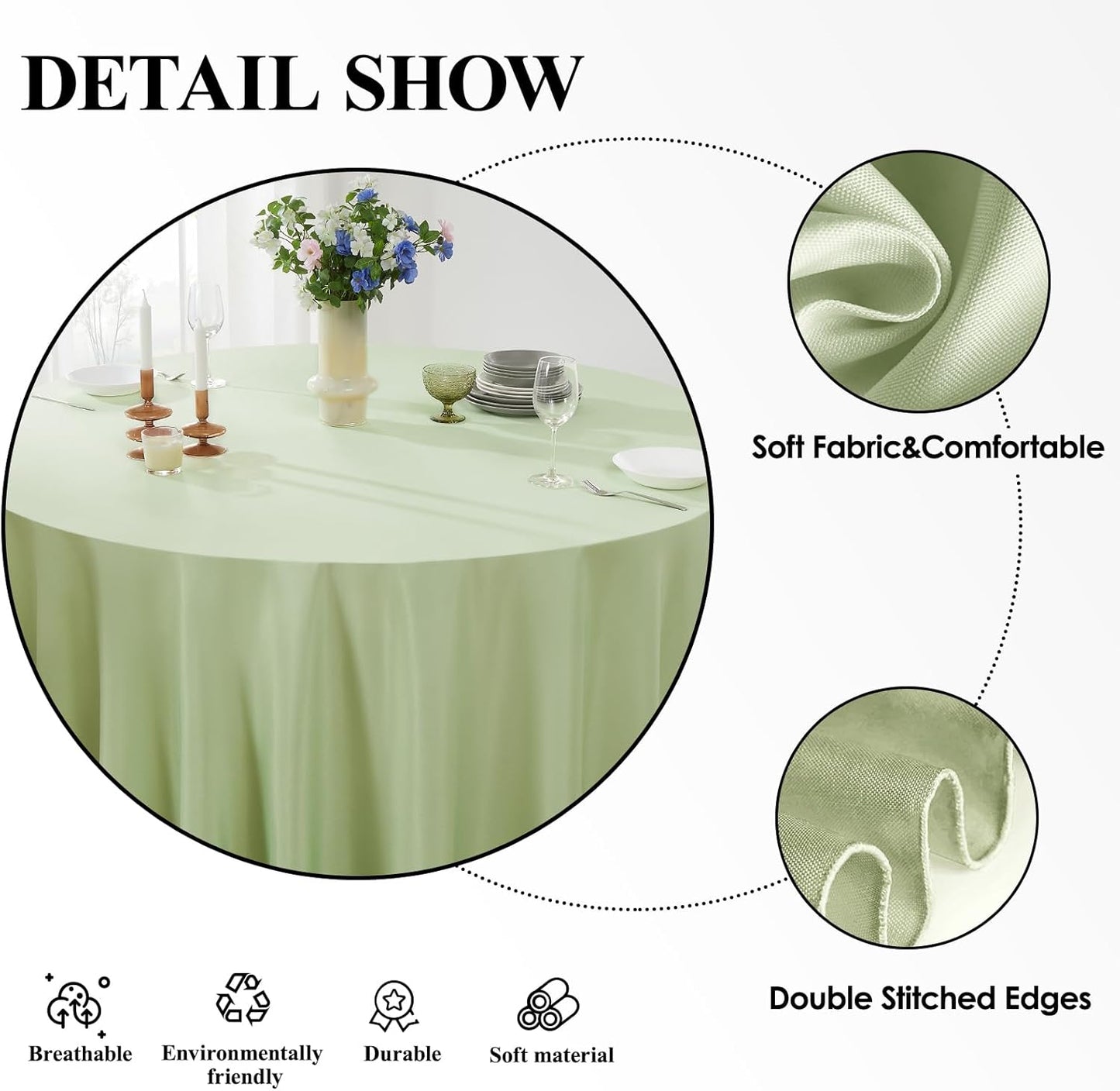 Round Tablecloth 2 Pack 90 Inch Sage Green Tablecloths Washable Decorative Linen Polyester Table Clothes Cover for Dining Table Banquets Buffet Parties and Wedding