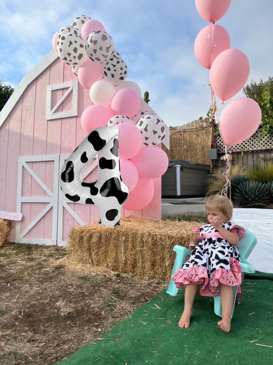 40 Inch Cow Print Large Number 4 Birthday Balloon, Giant Number Four 14 24 34 40 44 Balloons, Foil Mylar Big Balloons for Anniversary Graduation Supplies Decorations