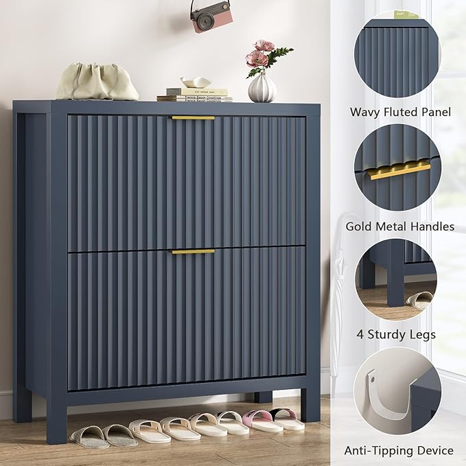 YOMILUVE Shoe Cabinet Storage for Entryway, Fluted Shoe Cabinet - Image 6