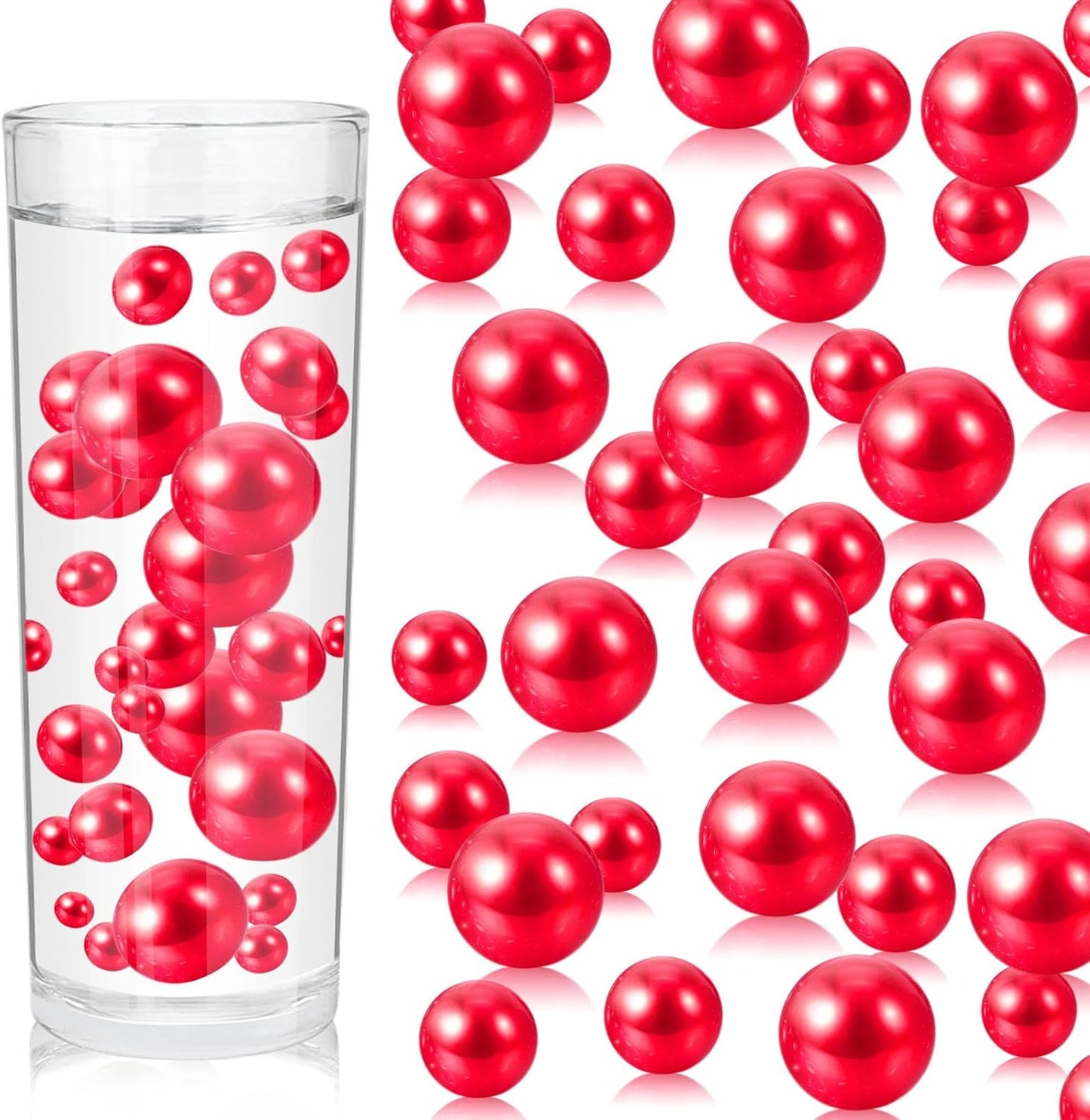 100PCS Watermelon Red Faux Pearls Beads for Centerpiece Vases, Vase Filler Faux Pearls, No Holes Filler Beads for Party Anniversary Birthday Wedding Table Decor, 14/20/30mm