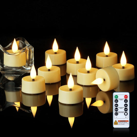 Amagic Flameless Timer Remote Tealights Candles, 3D Black Wick Flickering Tea Lights, 400+Hour Ivory Votive Candles Battery Operated, Set of 12 for Wedding Table Decor, Halloween, Christmas, Holiday