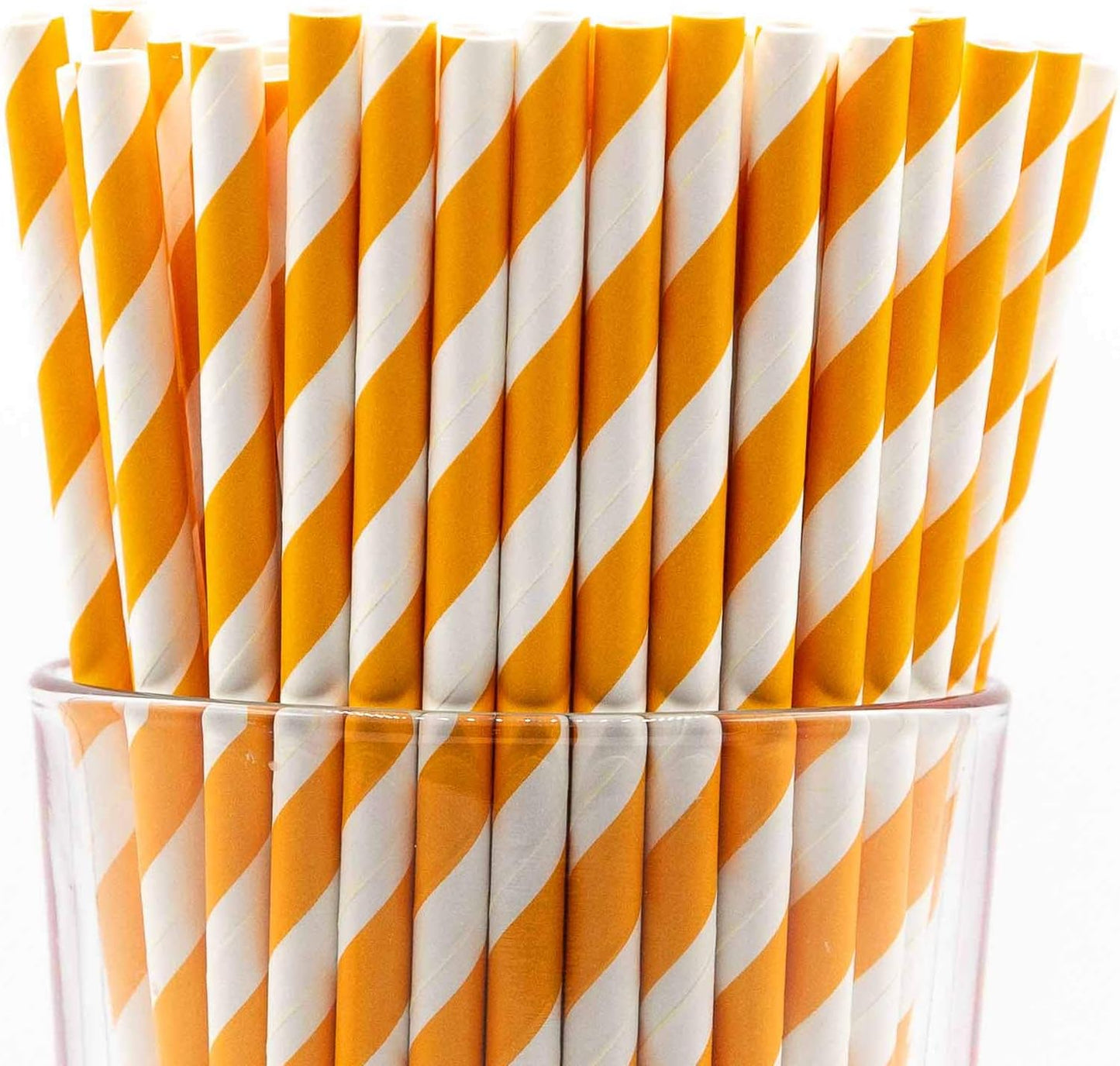 Pack of 300 Orange Swirls Biodegradable 4-Ply Paper Drinking Straws (Compostable, Non-toxic, BPA-free)