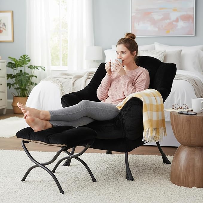 Welnow Lazy Chair with Ottoman, Modern Accent Chair with Armrests and a Side - Image 7