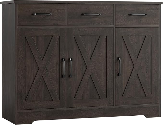 HOSTACK Modern Farmhouse Buffet Sideboard Cabinet, Barn Doors Storage Cabinet - Image 7
