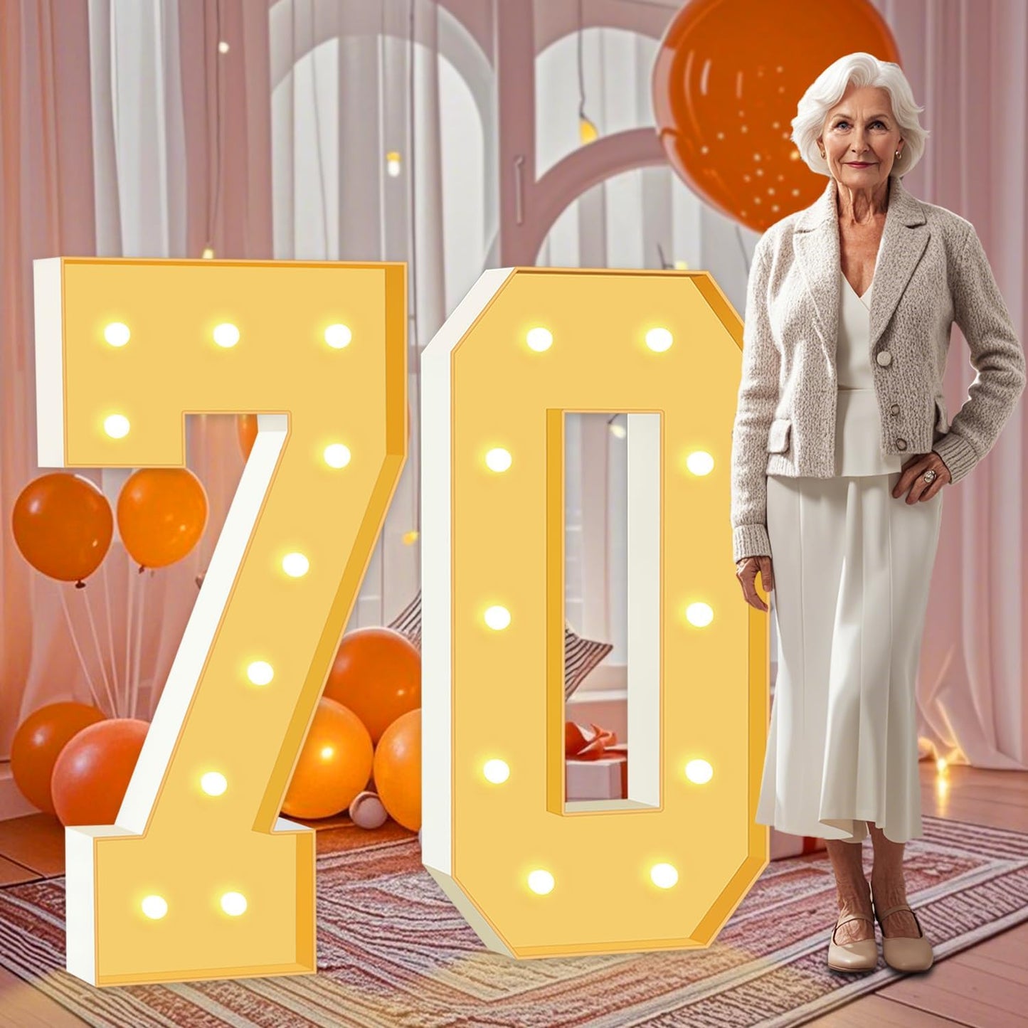 4FT Marquee Numbers 70, Large Light Up Numbers 60th Birthday Decorations for Her Him, Cardboard Number for Women Men Seniors Anniversary Party Decor Backdrop, DIY Foam Board Mosaic Number Sign