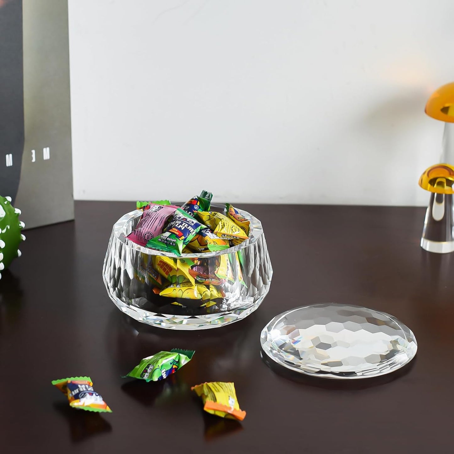 Crystal Jewelry Jar with Lid, Crystal Wedding Candy Buffet Jar, Home Decoration Party Cotton Swab Storage, Office Birthday Gift