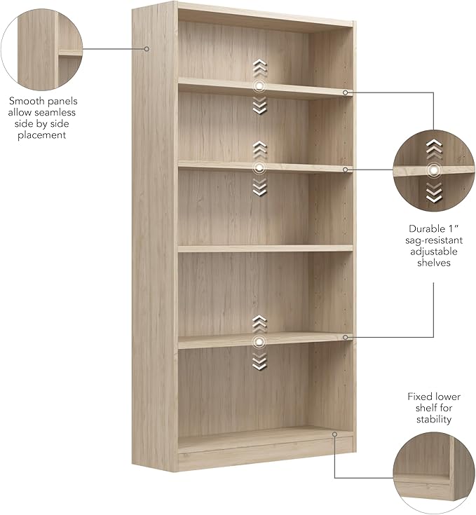 Bush Home Tall 5 Shelf Bookcase, 5 Tier Bookshelf Storage Cabinet - Image 6