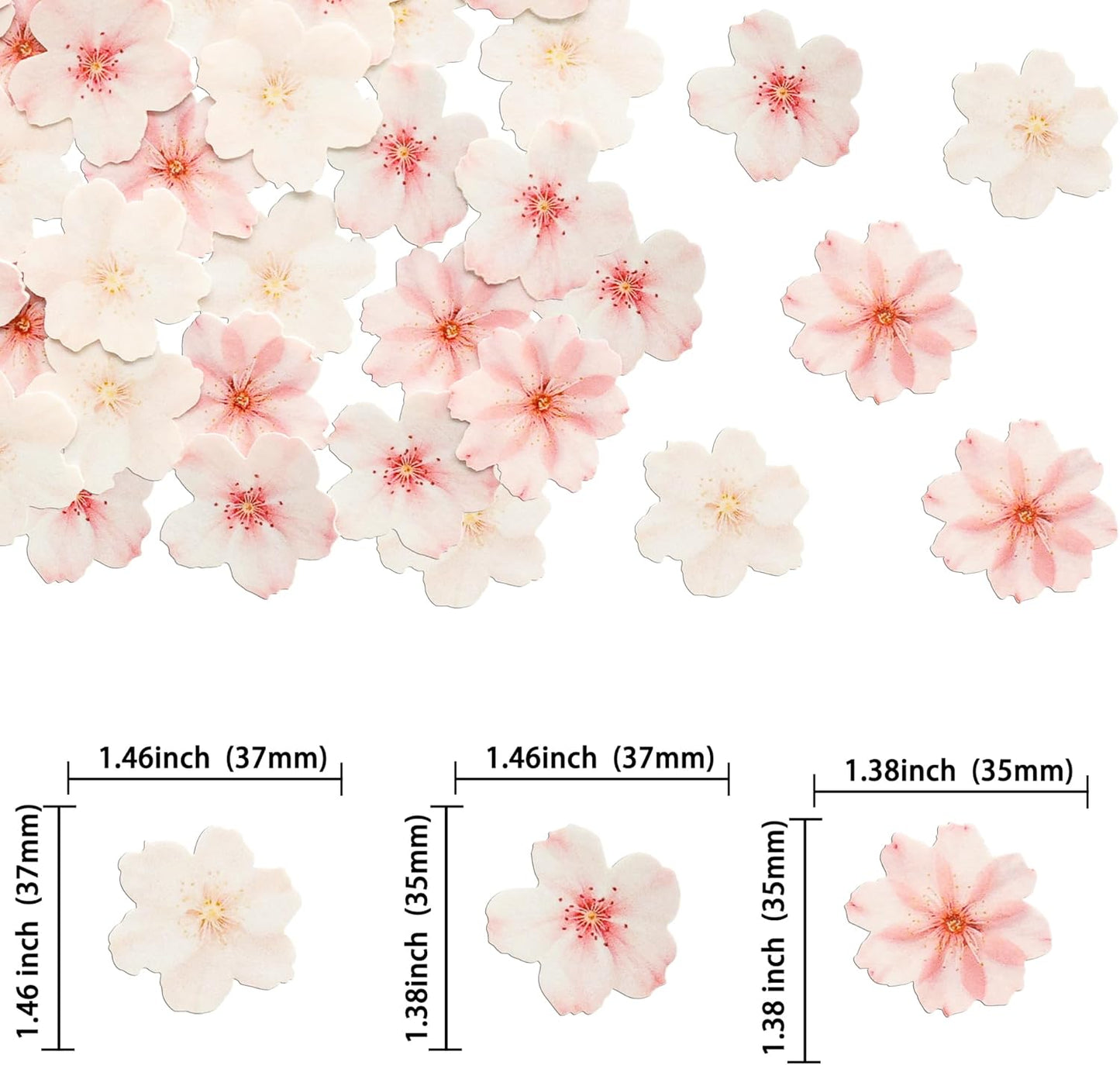 Ephlyn 54Pcs Edible Cherry Blossom Cake Decoration Spring Flowers Cupcake Toppers Wafer Paper Flowers Cake Decoration Wedding Birthday Baby Shower Party Supplies Multicolor