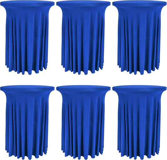6 Pack Round Cocktail Tablecloth 32"x 43" Spandex Cocktail Table Skirt, Washable Stretch Fitted Table Covers for High Top Bar,Wedding,Party,Events (Royal Blue)