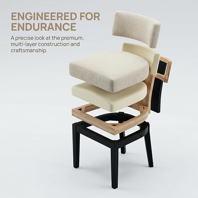 HNY Mid Century Modern Farmhouse Dining Chairs Set of 2, Linen Upholstered - Image 5