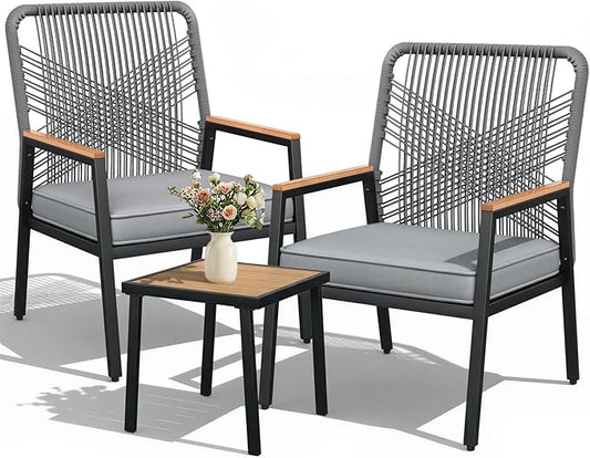 LIFERUN 3-Piece Patio Furniture Set, 2 Outdoor Rattan Chairs by PowerYourEveryWorkout
