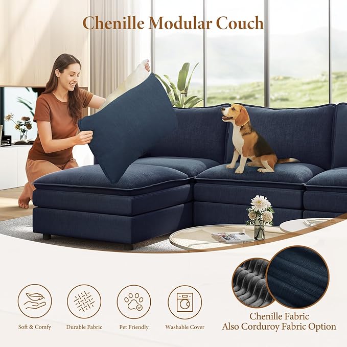 Vesgantti 142" U Shaped Sectional Couch, Comfy Cloud Modular Sectional Sofa - Image 6