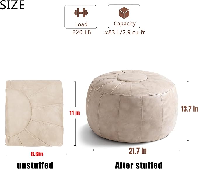 Thgonwid Unstuffed Moroccan Storage Pouf Foot Stool Ottoman Seat Handmade Faux - Image 3